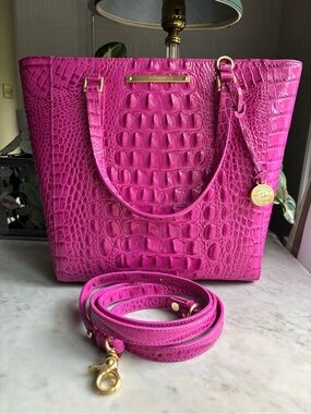 Brahmin Harrison Carryall in Dahlia Melbourne Tote with Gold Hardware